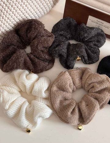 Solid Color Heart Pendant Knit Hair Tie DP25F965