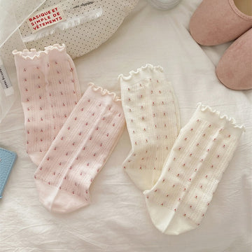 Casual Ruffle Flower Crew Cotton Socks DP25C924