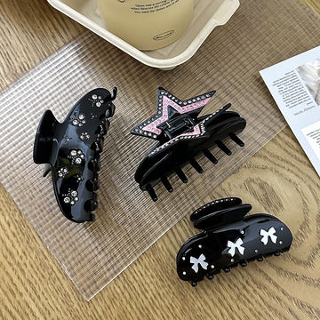 Elegant Black Rhinestone Acetate Hair Claw DP25B940