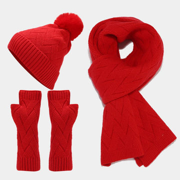 3PCS Solid Color Twist Hat & Scarf Sets DPHS0344