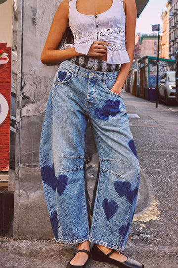 Love Star Print Loose Midi Waist Jeans DP25A476