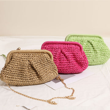 Solid Color Simple Woven Beach Shoulder Bag DPB1908