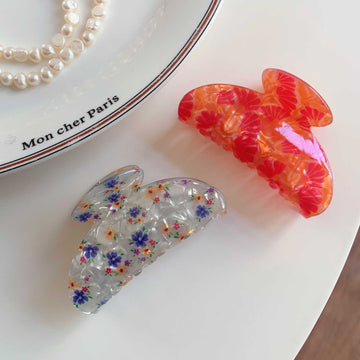 Retro Floral Printed Acrylic Hair Claw DP25B966