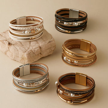 Vintage Pearl Layered Leather Bracelets DP25B598