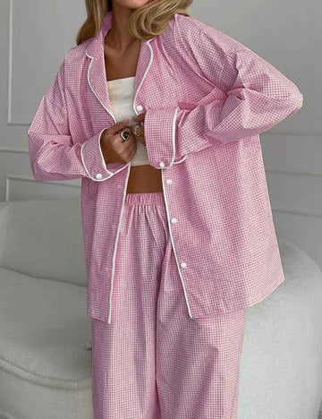 Color Block Plaid Loungewear Pajamas Set DP25F873