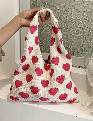 Cute Love Color Block Knit Shoulder Bag DPB1613