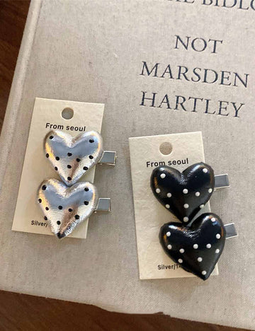 Simple Leather Heart Polka Dot Hair Clips DP25F560