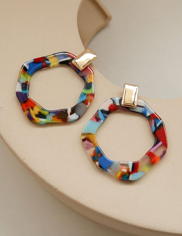 Colorful Acetate Geometric Drop Hoop Earrings DP25E734