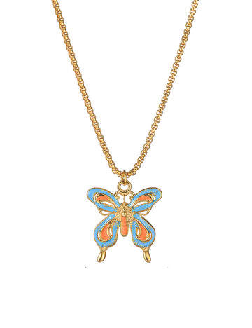Colorful Enamel Butterfly Pendant Necklace DP25E788