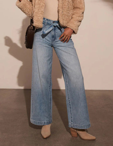 Washed Straight Leg String Tie Loose Jeans DP25A710