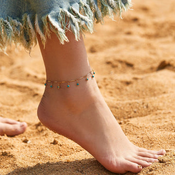 Blue Bead Pendants Tassel Chain Anklets DP25A779