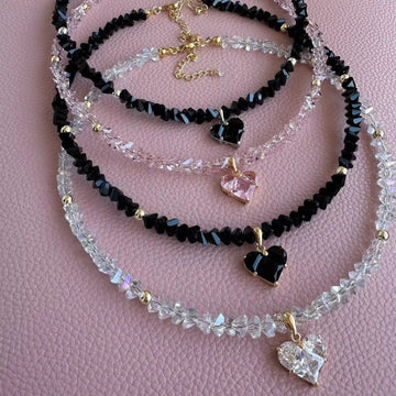 Crystal Beaded Heart Pendant Choker Necklace DP25B778