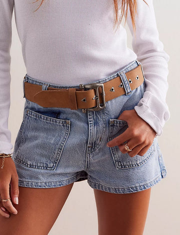 Denim Pocket Casual Mid-Waist Washed Shorts DP25B652