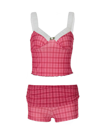 Color Block Pleated Sleeveless Vest Shorts Set DP25F551