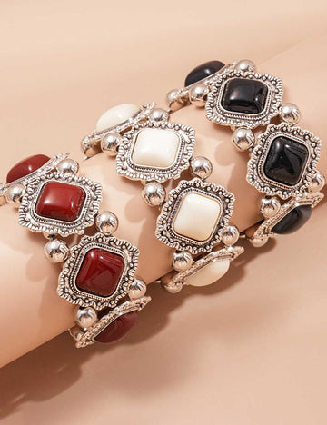Diamond-Shaped Beaded Bangle Stretch Bracelet DP25F823