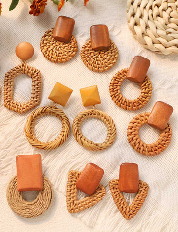 Bohemian Beach Vintage Woven Straw Earrings DP25D782
