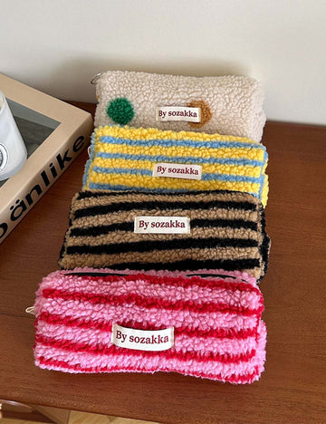 Color Block Plush Large Capacity Storage Bag DP25E940