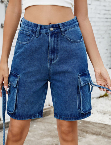 Distressed Straight Leg Cargo Denim Shorts DP25B700