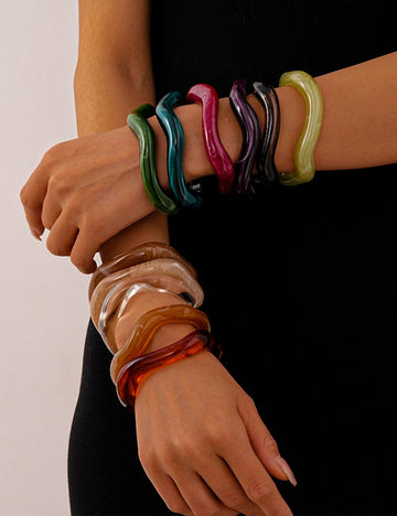 Wave Tie-Dye Geometric Open Acrylic Bracelets DP25D626