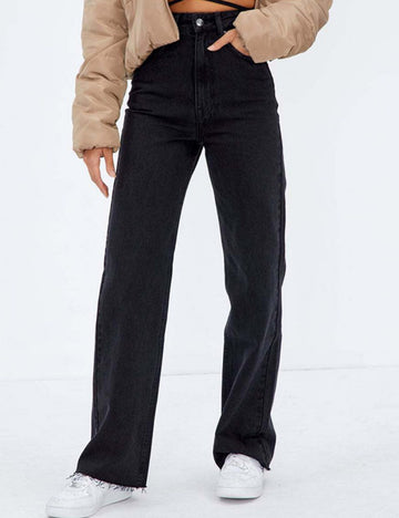 Solid Color High Waist Denim Pants Loose Jeans TSX1006