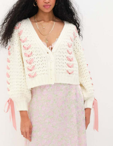 V-Neck String Tie Hollow Out Loose Cardigan DPT2104