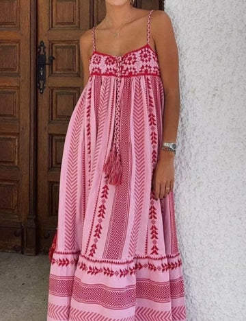 Elegant Printed String Maxi Dress DP25B996