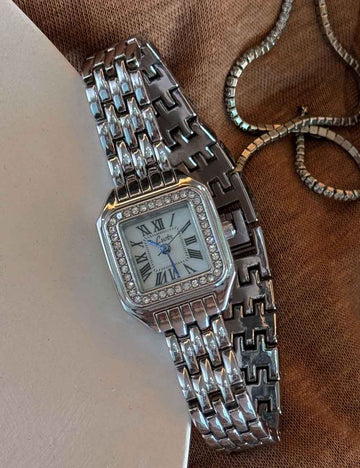 Vintage Roman Square Rhinestone Bezel Quartz Watch DP25F742
