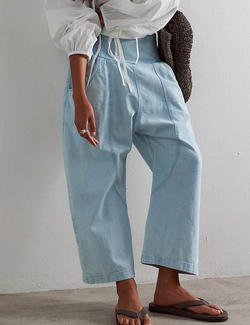 Casual Washed Distressed Straight Cropped Pants DP25E460