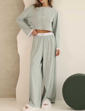 Casual Color Block Long Sleeve Sleepwear Set DP25F879