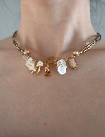 Vintage Double Layered Flower Beads Choker Necklace DP25D772