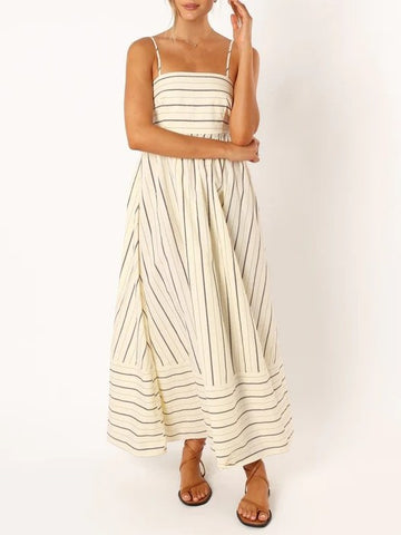 Striped Color Block Backless Spaghetti Dress DP25A515