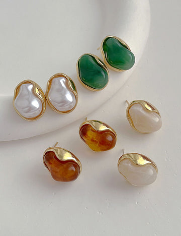 Simple Metal Encapsulation Pearl Stud Earrings DP25B827
