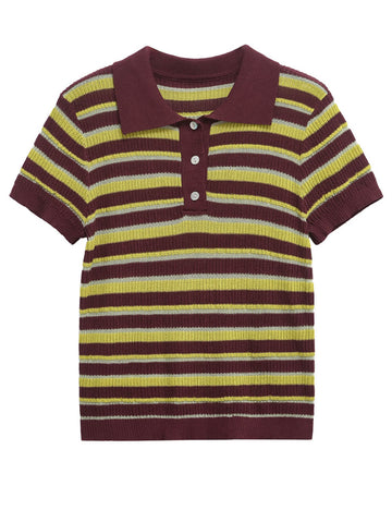 Color Block Striped Short Sleeve Knit Top DP25D404