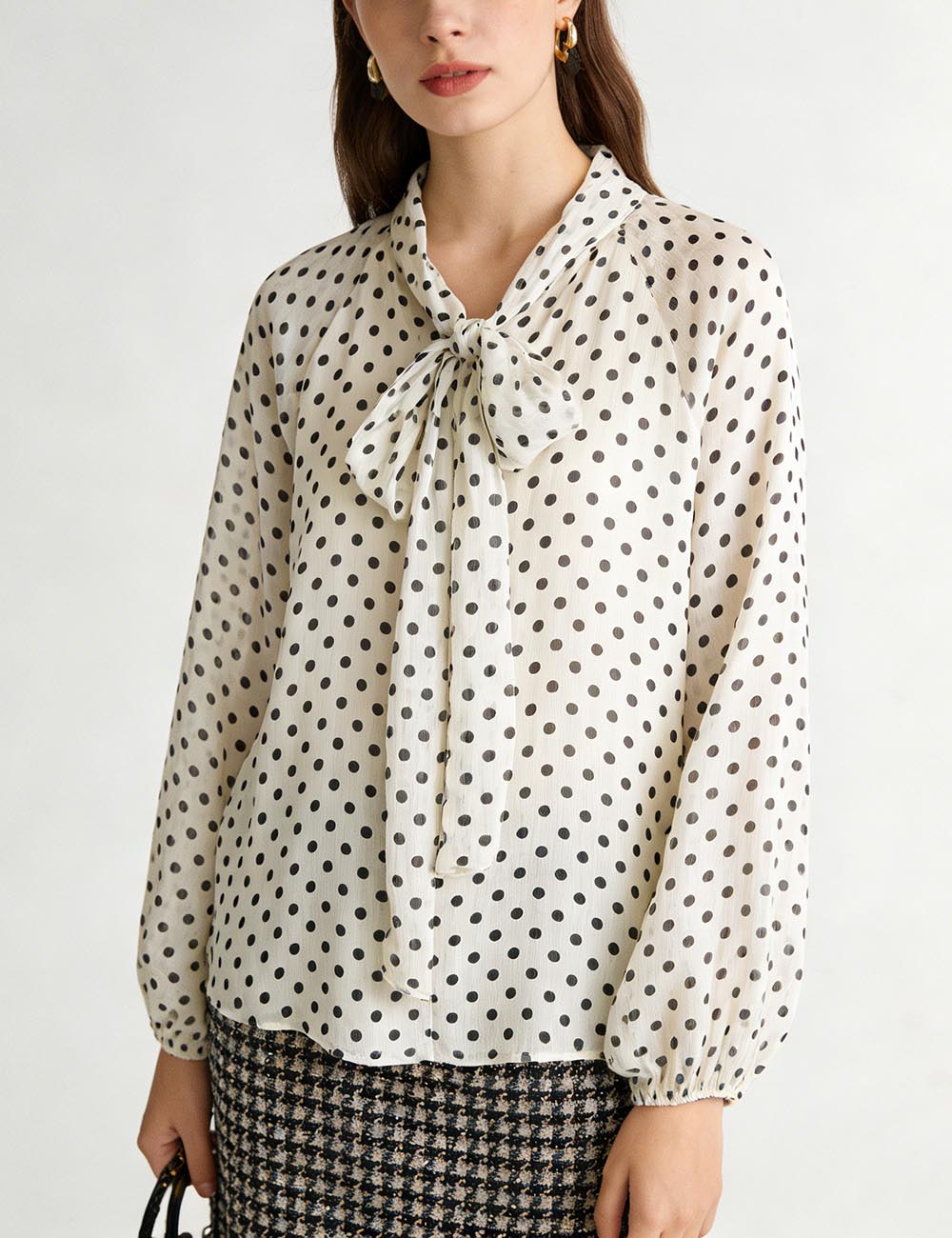 Polka Dot Bow Chiffon Blouse - DippedShop Wholesale - #4835