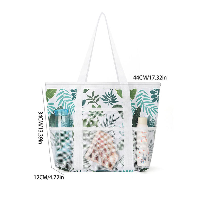 Trendy Mesh Leaf Print Multi-Pockets Storage Bag 8BW6BOB88T