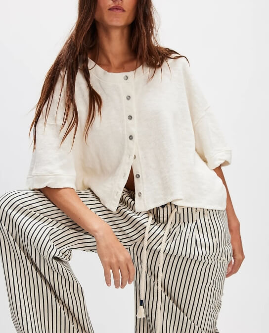 Loose Midi Sleeves Button Down Knit Tops DP25C449