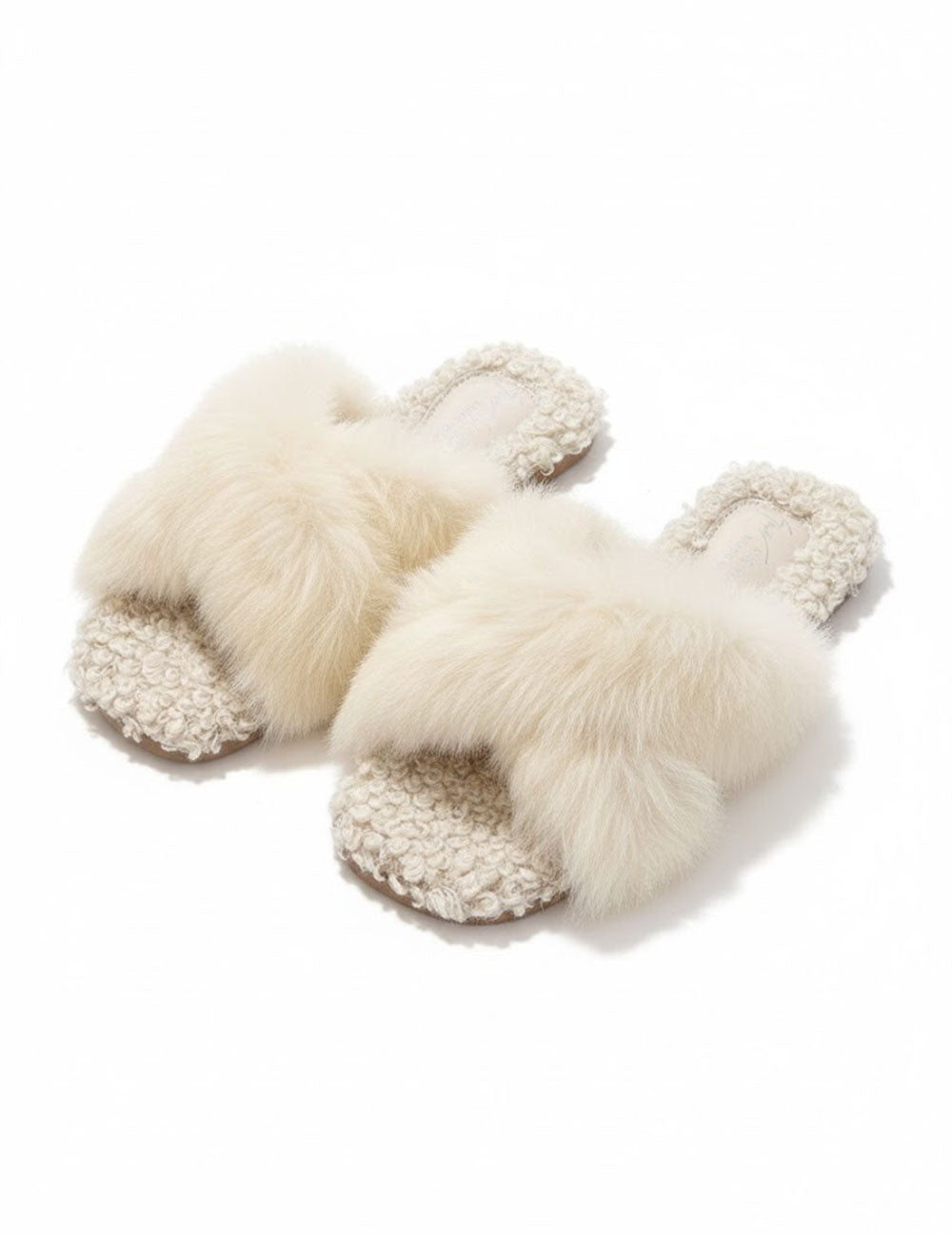 Simple Open Toe Cross Faux Fur Warm Slippers DP25G468