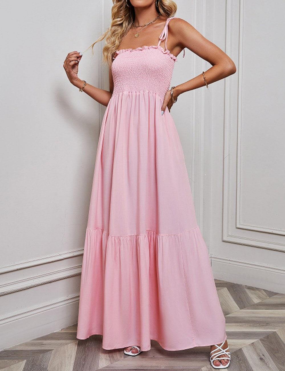 Ruffle Pleated String Spaghetti Dress DP25B513