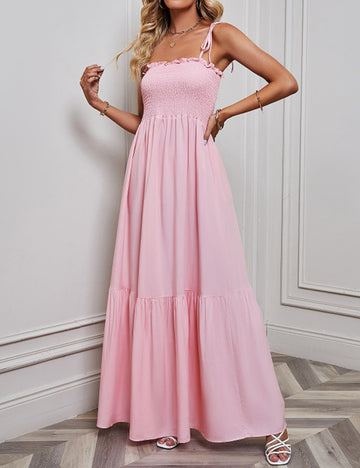 Ruffle Pleated String Spaghetti Dress DP25B513