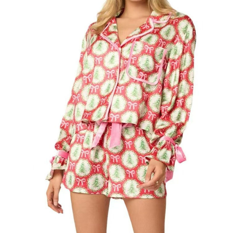 2-Pcs Bow Tie Long Sleeve Shorts Pajamas Sets DP25H434