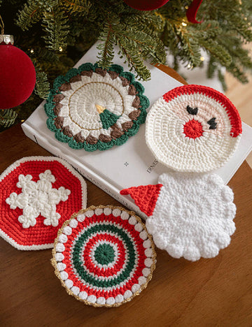 Handmade Holiday Table Decor Knitted Christmas Coaster DP25G818
