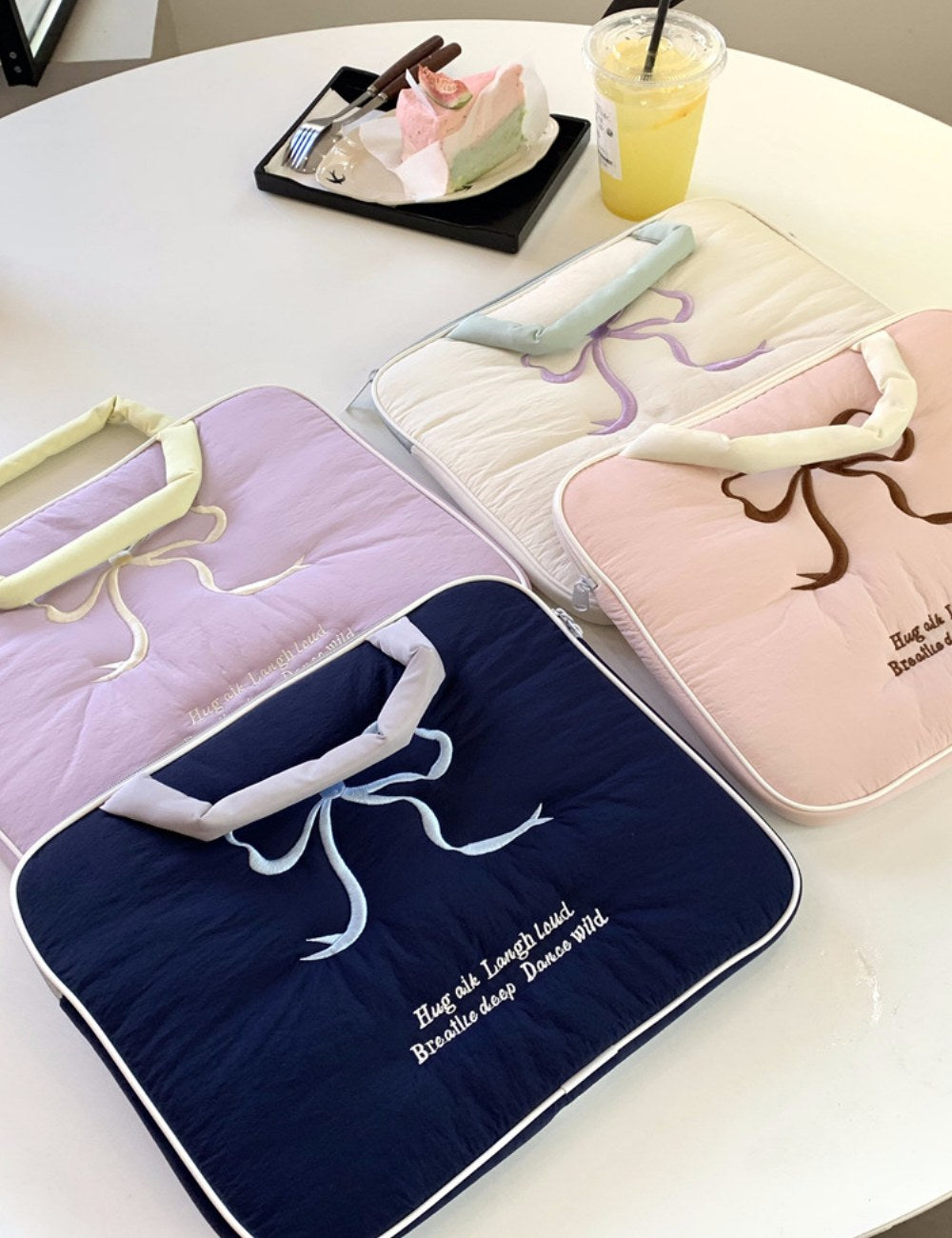 Embroidered Bow Color Block Laptop Ipad Bag DPB2920