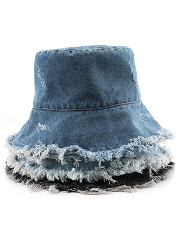 Solid Color Washed Ripped Bucket Hat DP25E974