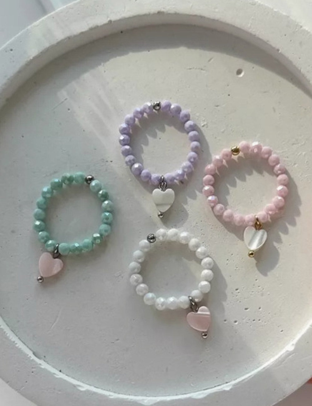 Shell Bead Heart Pendant Stackable Ring DP25B781