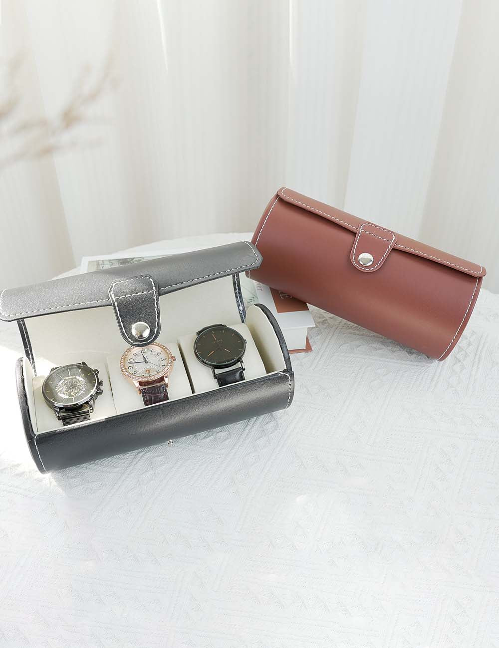 3-Slot Vintage Travel Watch Case Roll Case DP25F760