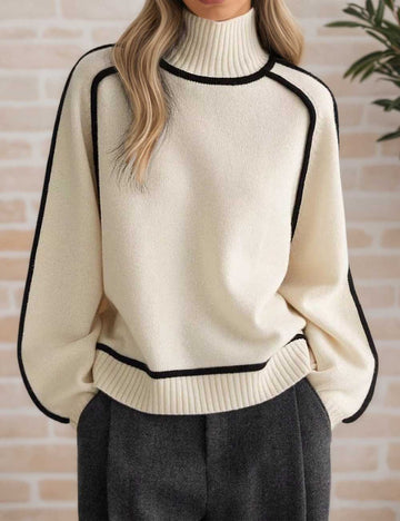 Elegant High Neck Ribbed Knit Sweater DP25G940