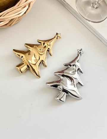 Minimalist Stainless Steel Christmas Tree Brooch DP25G625