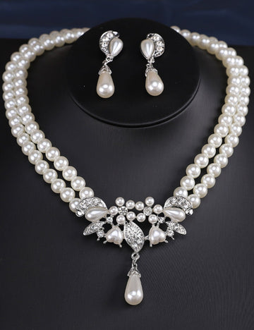 Layered Pearl Rhinestone Jewelry Set DPJS1204