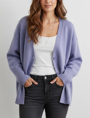 Elegant V-Neck Solid Color Loose Knit Cardigan DP25G930