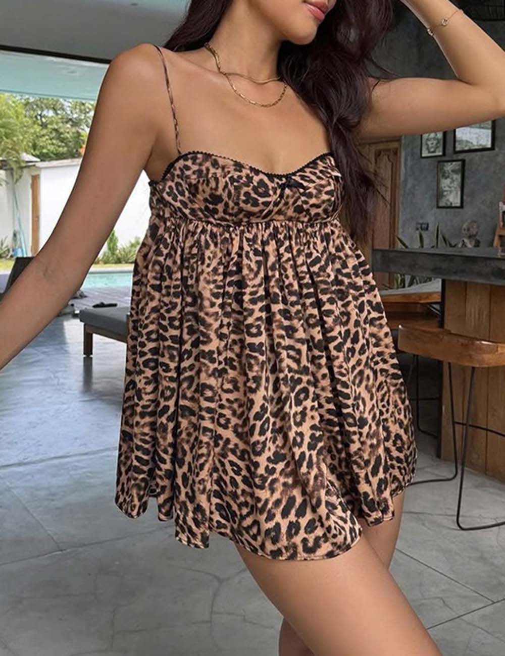 Sexy Leopard Spaghetti Loungewear Nightdress DP25F488